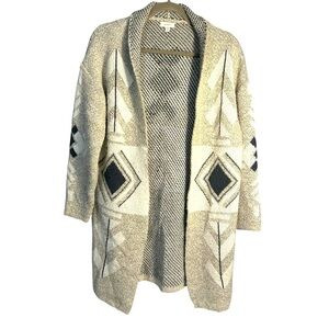 DEBUT Tan and Black Southwest Design Open Front Cardigan Sz Small